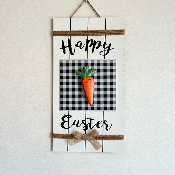 Happy Easter Sign Black and White Buffalo Check 9.5x18" New - Picture 1 of 5